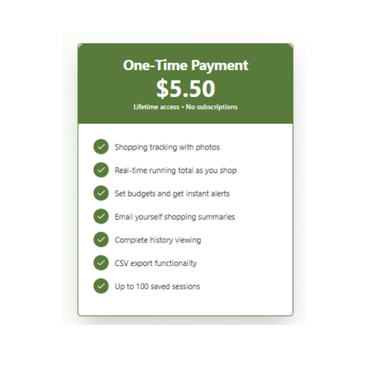 One-time payment plan with features listed on a green and white background